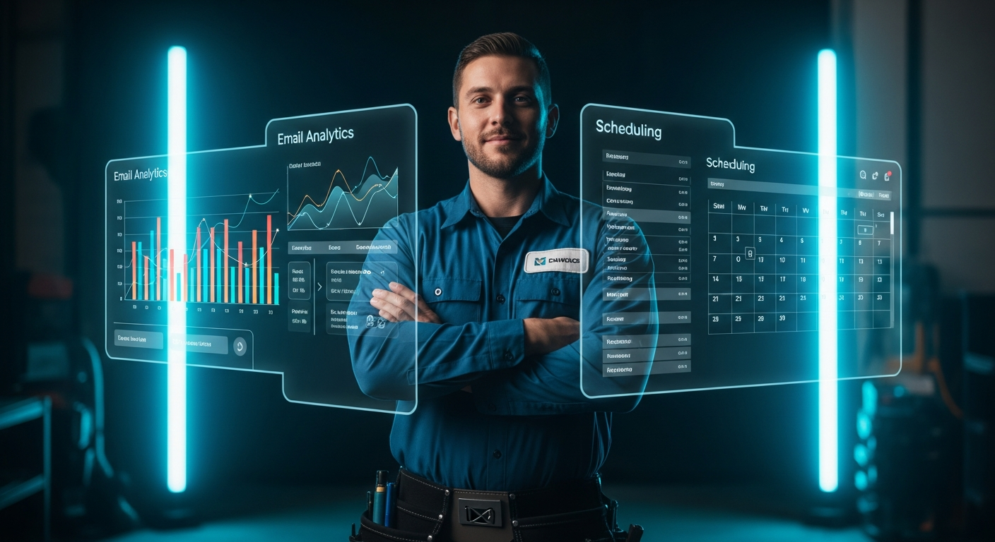 HVAC technician with digital communication tools