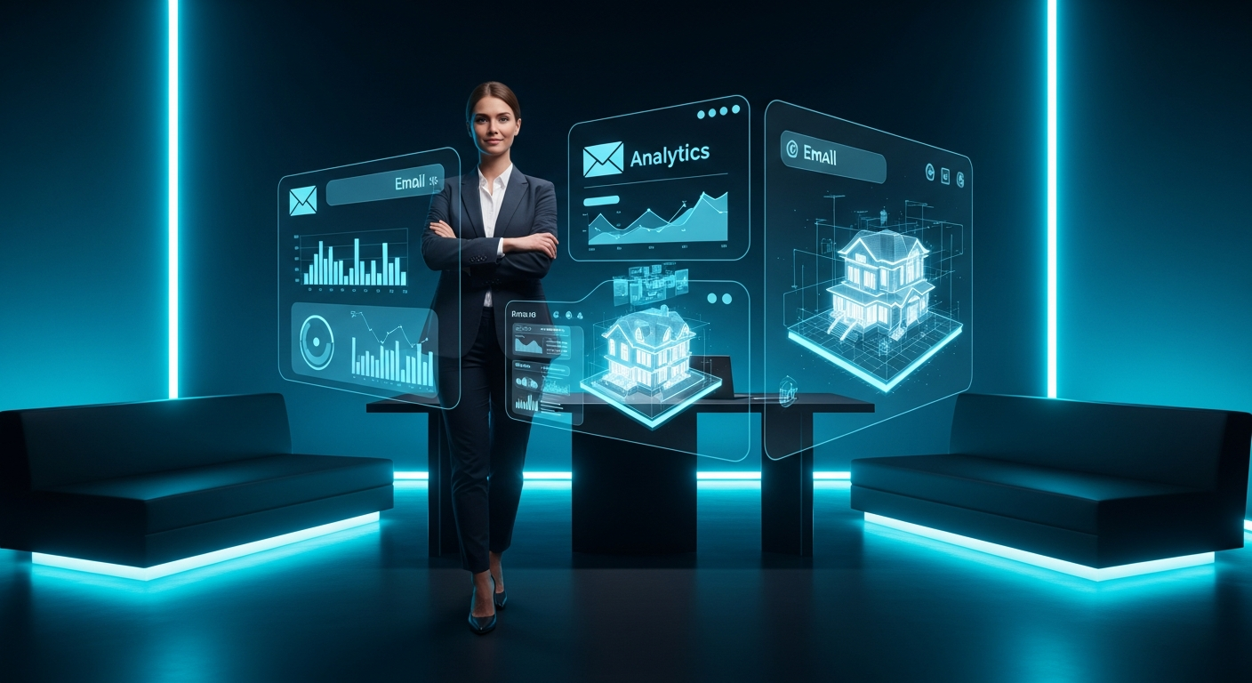 Professional real estate agent reviewing client communications on tablet