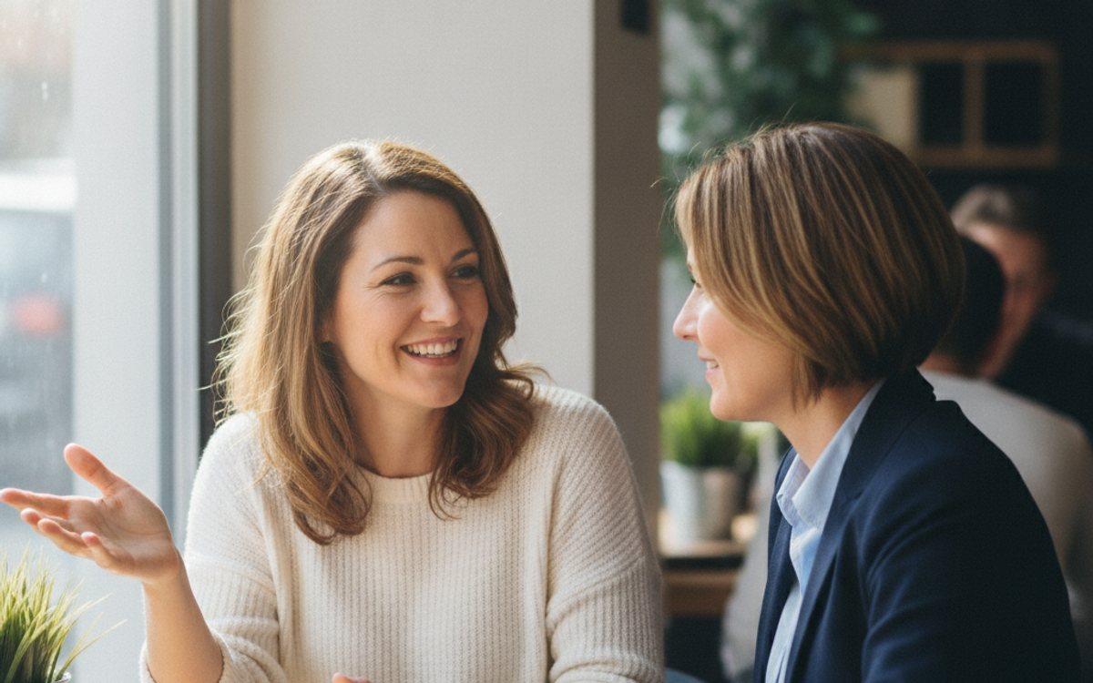 A coach talking with a referral over coffee