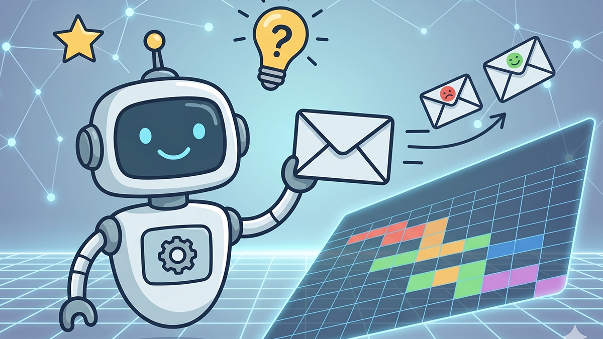 Futuristic visualization of automated email newsletter workflow